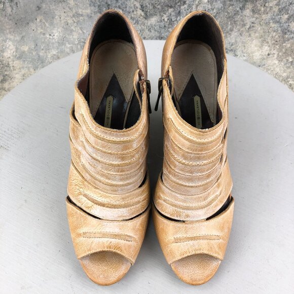 Max Studio Women's Size 7.5M Tan Brown Peep Toe Wedge Heel Ankle Booties Boots - Picture 3 of 14